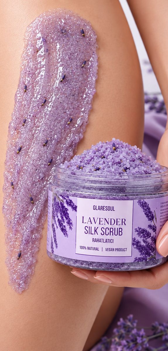 Cilde uygulanmış lavantalı peeling ve kavanoz