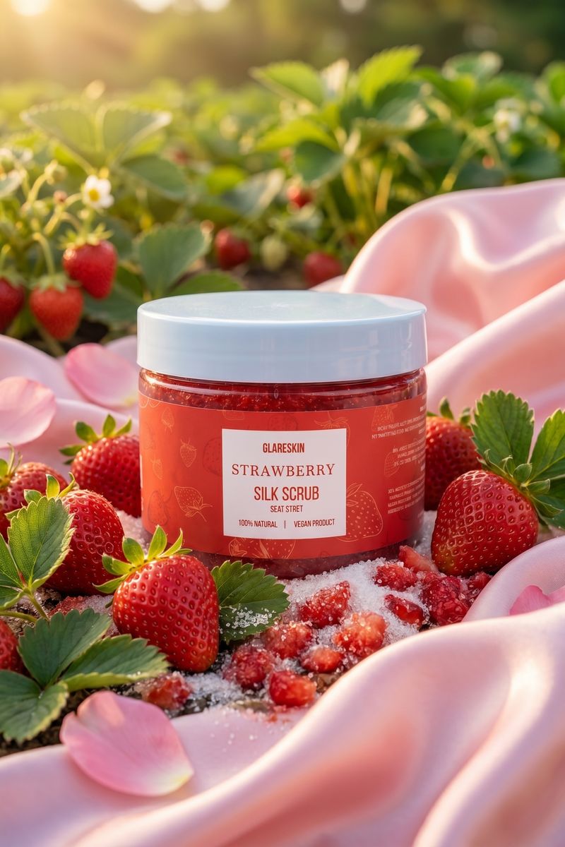 Çilek bahçesinde Strawberry Silk Scrub kavanozu